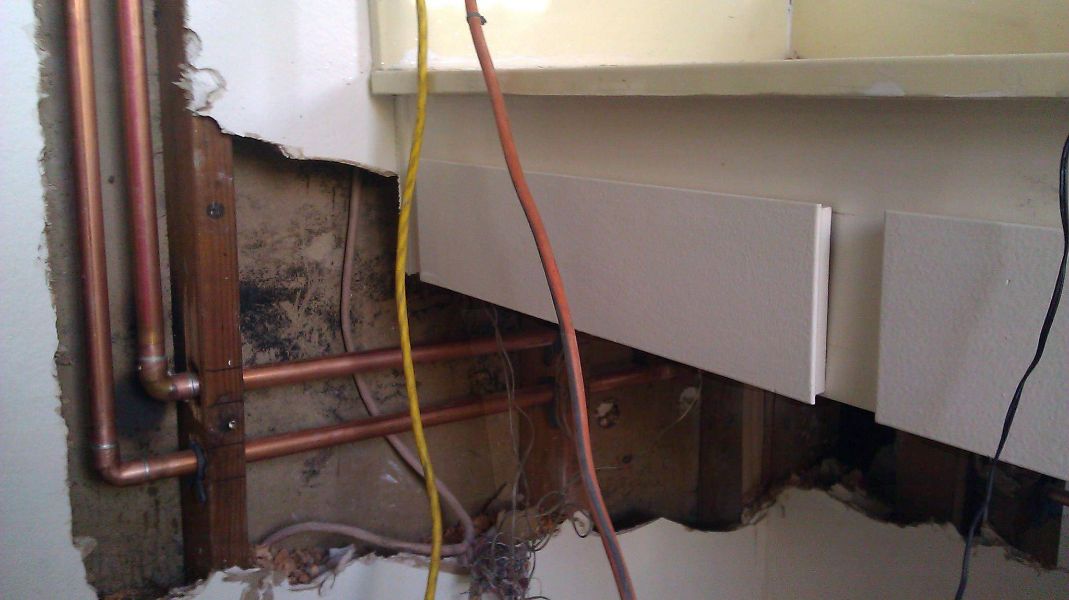 wall leak, water supply leak repair and re-pipe